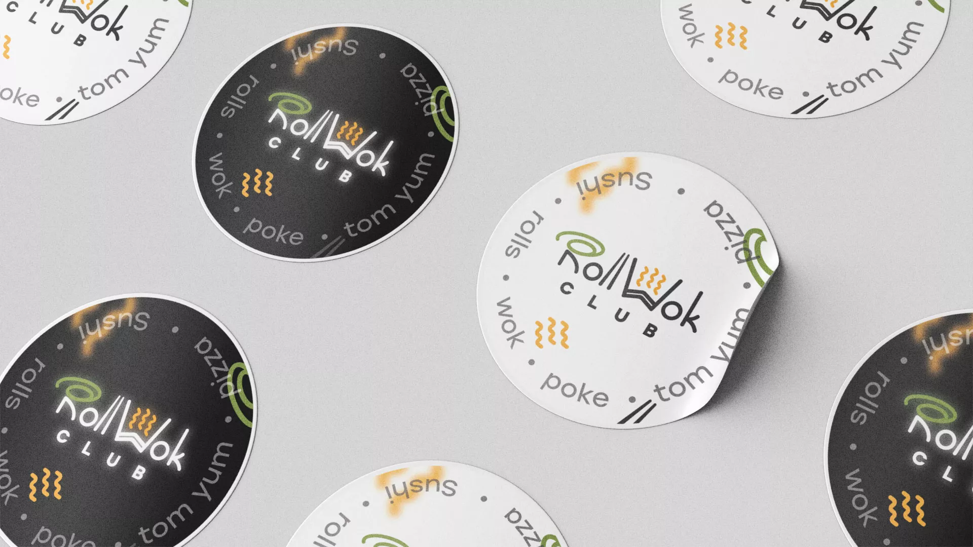 Разработка наклеек для суши-бара «Roll Wok Club» в Дзержинске